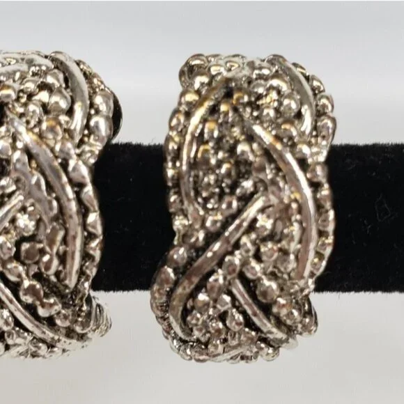 Vintage Vendome Women's Clip On Earrings Silver Tone Braid - Picture 5 of 15